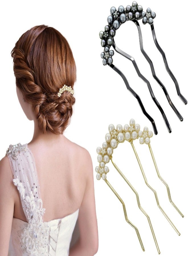 DeepSexual 2Pcs Pearl and Flower U-Shaped Hair Pins for Buns, Vintage Metal Hair Comb, Styling Accessories for Women - Image 1